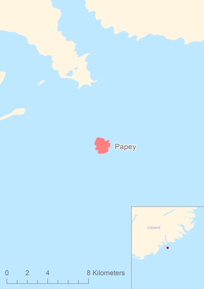 Ligging van het eiland Papey in Europa