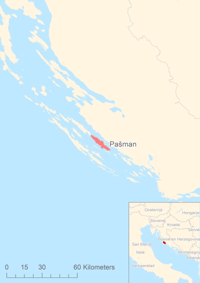 Ligging van het eiland Pašman in Europa