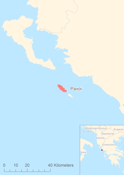 Ligging van het eiland Paxoi in Europa