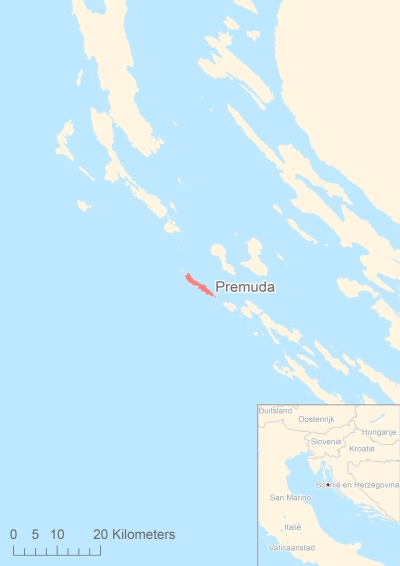 Ligging van het eiland Premuda in Europa