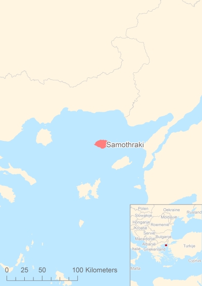 Ligging van het eiland Samothraki in Europa