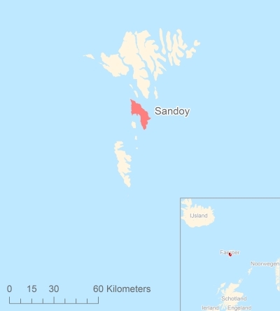 Ligging van het eiland Sandoy in Europa