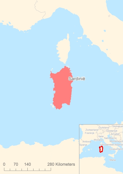 Ligging van het eiland Sardinië in Europa