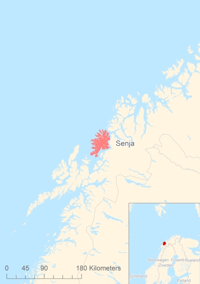 Ligging van het eiland Senja in Europa