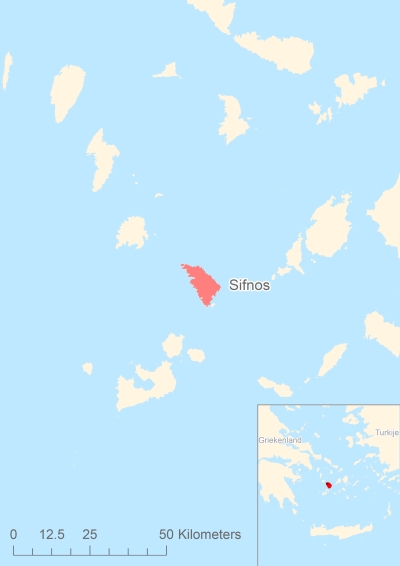 Ligging van het eiland Sifnos in Europa