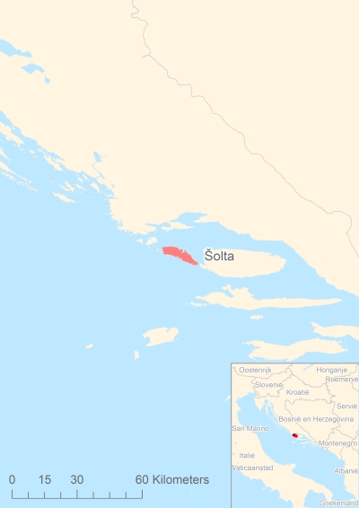 Ligging van het eiland Šolta in Europa