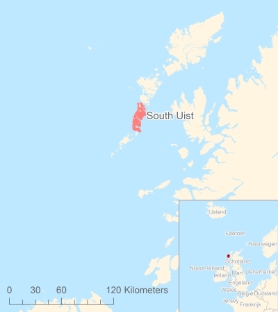 Ligging van het eiland South Uist in Europa