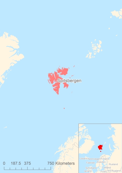 Ligging van het eiland Spitsbergen in Europa