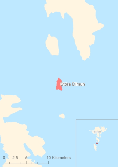 Ligging van het eiland Stóra Dímun in Europa