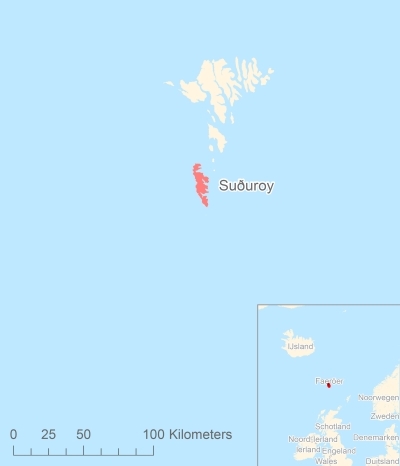 Ligging van het eiland Suðuroy in Europa