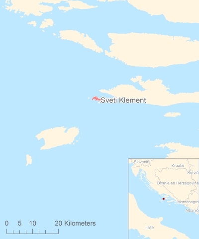 Ligging van het eiland Sveti Klement in Europa