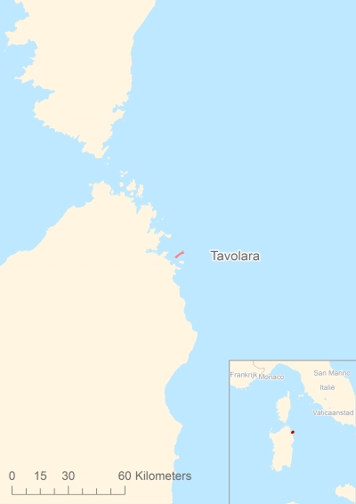 Ligging van het eiland Tavolara in Europa