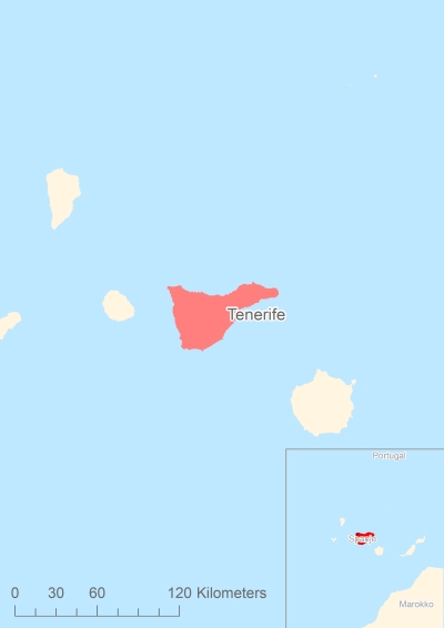 Ligging van het eiland Tenerife in Europa
