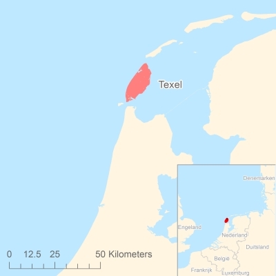 Ligging van het eiland Texel in Europa
