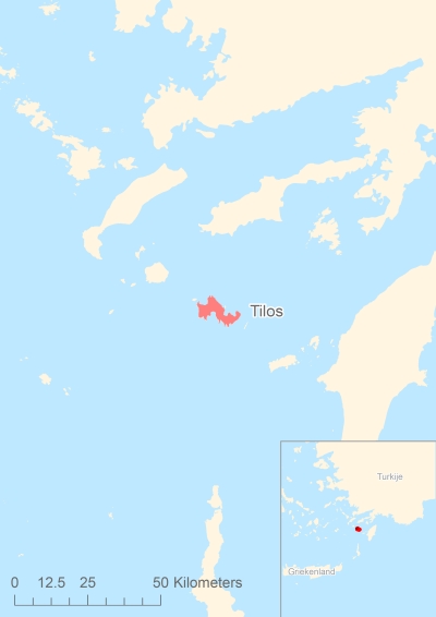 Ligging van het eiland Tilos in Europa