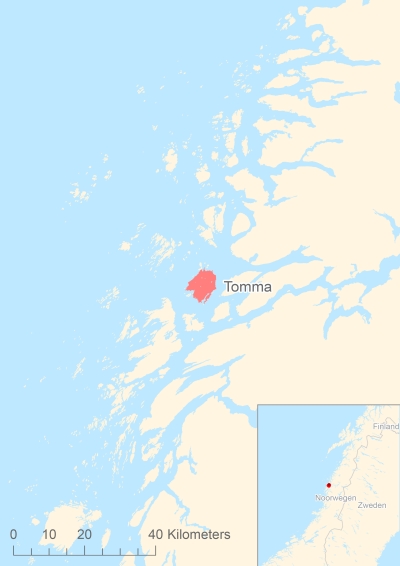 Ligging van het eiland Tomma in Europa