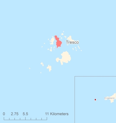 Ligging van het eiland Tresco in Europa