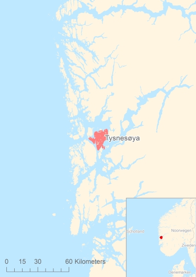 Ligging van het eiland Tysnesøya in Europa