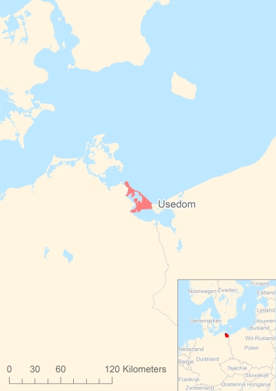 Ligging van het eiland Usedom in Europa