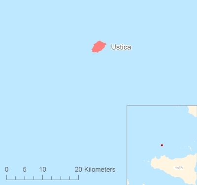 Ligging van het eiland Ustica in Europa