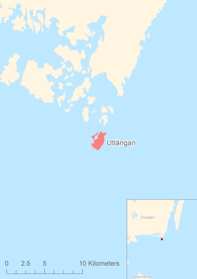 Ligging van het eiland Utlängan in Europa