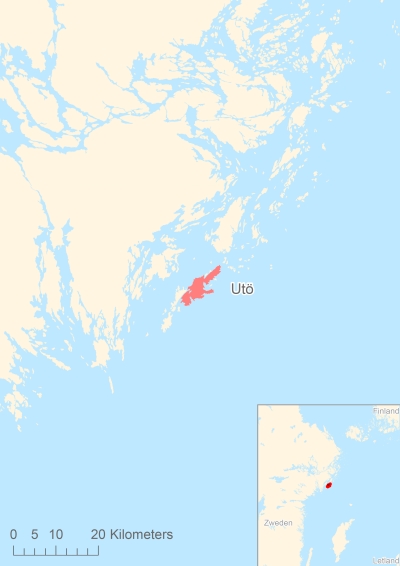Ligging van het eiland Utö in Europa