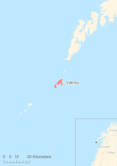 Ligging van het eiland Værøy in Europa