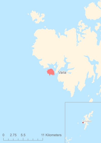 Ligging van het eiland Vaila in Europa