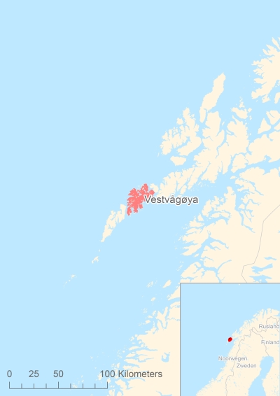Ligging van het eiland Vestvågøya in Europa
