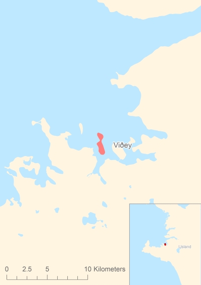 Ligging van het eiland Viðey in Europa
