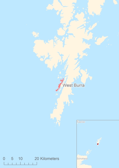 Ligging van het eiland West Burra in Europa