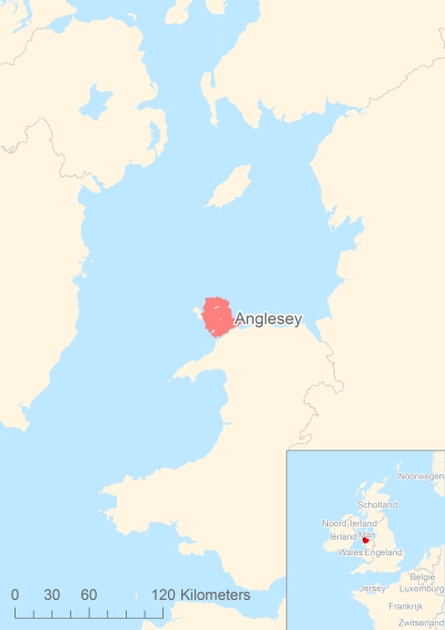 Ligging van het eiland Anglesey in Europa