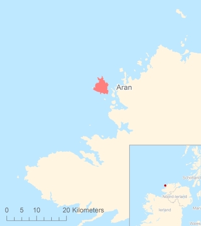 Ligging van het eiland Aran in Europa
