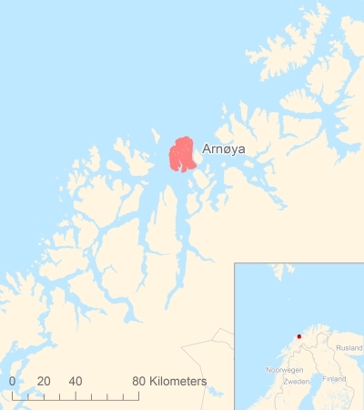 Ligging van het eiland Arnøya in Europa