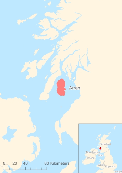 Ligging van het eiland Arran in Europa