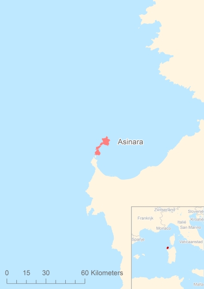 Ligging van het eiland Asinara in Europa