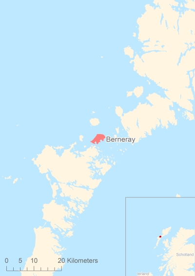 Ligging van het eiland Berneray in Europa