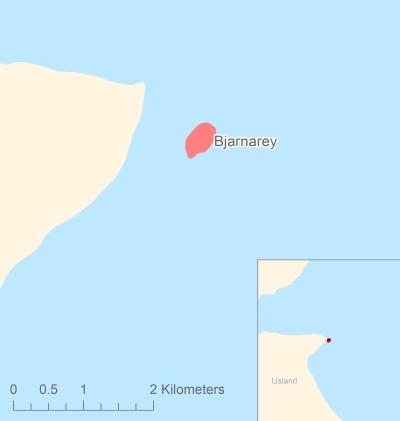 Ligging van het eiland Bjarnarey in Europa