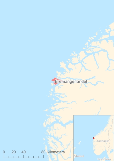 Ligging van het eiland Bremangerlandet in Europa