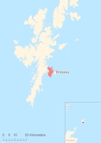 Ligging van het eiland Bressay in Europa