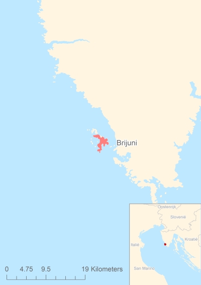 Ligging van het eiland Brijuni in Europa