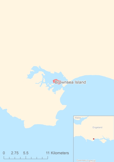 Ligging van het eiland Brownsea Island in Europa