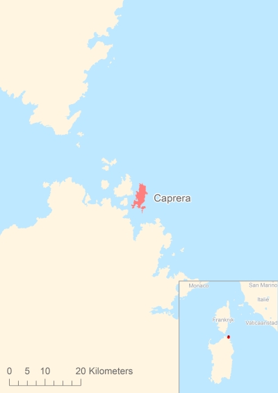 Ligging van het eiland Caprera in Europa
