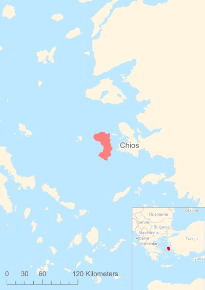 Ligging van het eiland Chios in Europa