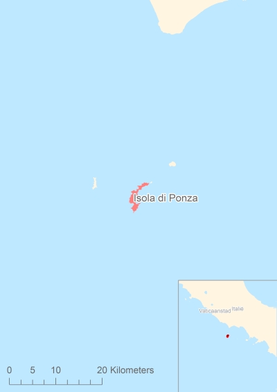 Ligging van het eiland Isola di Ponza in Europa