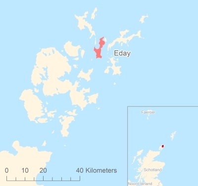 Ligging van het eiland Eday in Europa
