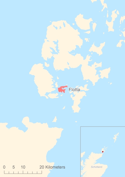 Ligging van het eiland Flotta in Europa