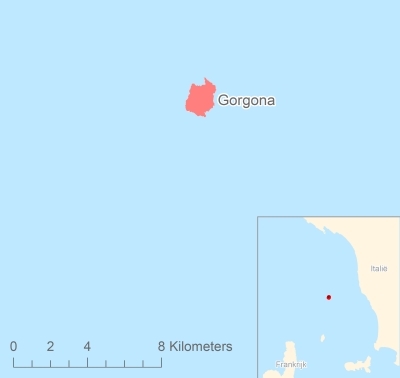 Ligging van het eiland Gorgona in Europa