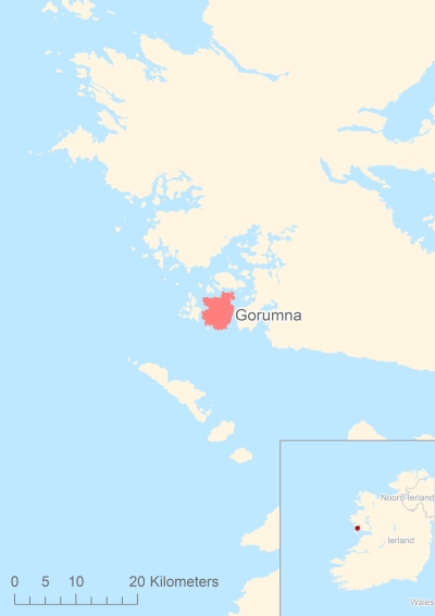 Ligging van het eiland Gorumna in Europa