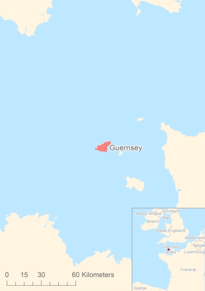 Ligging van het eiland Guernsey in Europa